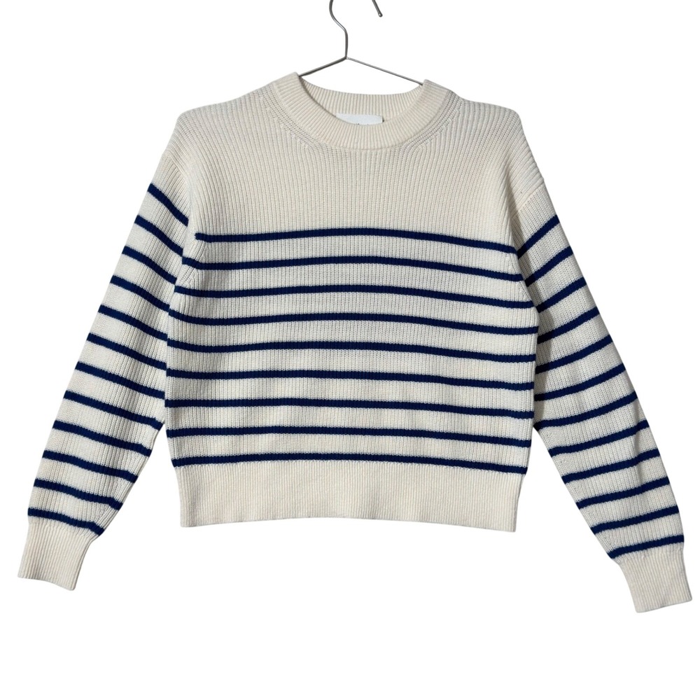 Wilfred Aritzia Maria Sweater 2XS Blue Stripe Merino Wool Blend Knit nautical